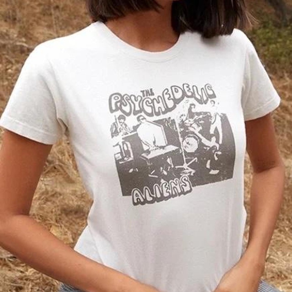Brandy Melville Fitted White Graphic T-Shirt
